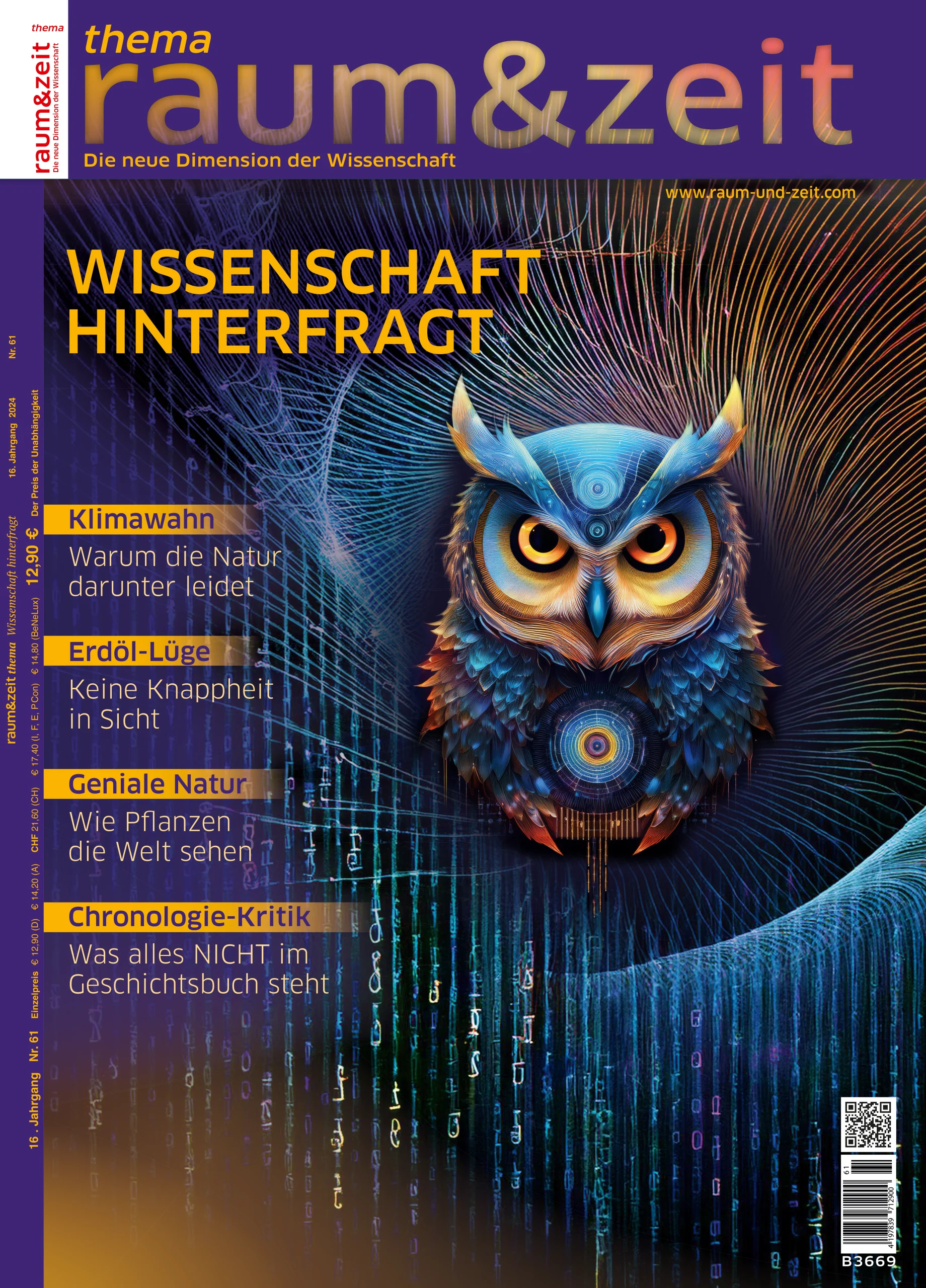 Eule vor digitalem Daten- und Lichtmuster als Symbol für Erkenntnis, Analyse und kritisches Hinterfragen von Wissen