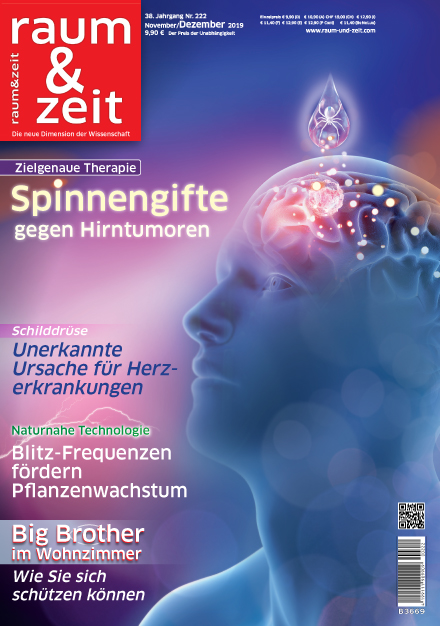 Spinnengift tropft auf leuchtendes Gehirn als Symbol zielgenauer Therapie gegen Hirntumoren