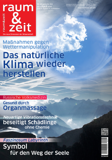 An einem von Chemtrails durchzogenen Himmel symbolisiert die kreisförmige Öffnung mit Blick auf das natürliche Wettergeschehen, wie Maßnahmen gegen Wettermanipulation wirken.
